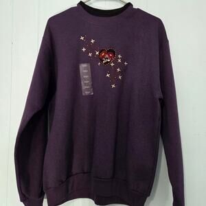 Top Stitch purple sweatshirt with heart womens size L, NWT, vintage look